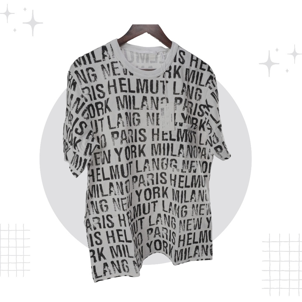 Helmut Lang- All Over XCotton Logo Graphic Tee Men t-shirt , White/Black, Size M